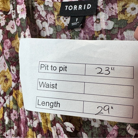 Torrid Crinkle Chiffon Smocked Blouson Sleeve Blouse Floral - Picture 9 of 9